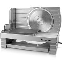 Techwood Meat Slicer Electric Deli Food Slicer Cheese Bread Fruit Veggies Cutter 6.7" Removable Stainless Steel Blade，Adjustable Knob for Thickness, Food Tray & Pusher, Compact Commercial Home Use