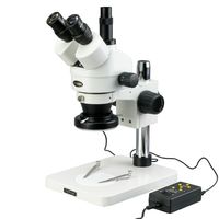 AmScope SM-1TS-144A Professional Trinocular Stereo Zoom Microscope, WH10x Eyepieces, 7X-45X Magnification, 0.7X-4.5X Zoom Objective, Four-Zone LED Ring Light, Pillar Stand, 110V-240V