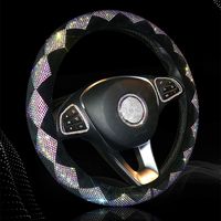 Sparkly Diamond Bling Steering Wheel Cover for Women Rhinestone, 14.5-15 inch Colorful Crystal Velvet Anti-Slip Wheel Protector Cute Girl Car Accessories Fuzzy, Black