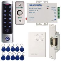 MATEE Full Complete Access Control System Kit With Touch Keypad Power Supply Strike Lock Exit Button Door Bell Keyfobs For Single Door