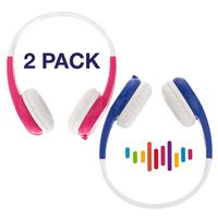 BuddyPhones Explore Non-Foldable, Volume-Limiting Kids Headphones, Built-in Audio Sharing Cable with in-Line Mic, Compatible with Fire, iPad, iPhone, and Android Devices, Blue and Pink