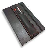 QUIVER Notebook Pen Holder | Elastic/Reusable/Non-Adhesive | for Hardcover Notebooks Like Moleskine/Leuchtturm1917/AmazonBasics Classic 8-8.5 Inches Tall (Black Leather/Red Stitching)