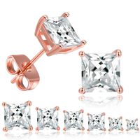 MDFUN 18K Rose Gold Plated Princess Cut Clear Cubic Zirconia Stud Earring Pack of 6 Pairs (5 Pairs)