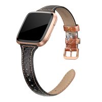 SWEES Leather Bands Compatible with Fitbit Versa 2 / Fitbit Versa Lite & SE/Fitbit Versa, Slim Thin Genuine Leather Replacement Strap for Versa Women (5.5" - 7.9"), Black, Champagne, Rose Gold, Tan