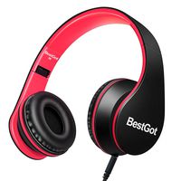 BestGot Headphones for Kids Boys Over Ear Kids Headphones with Microphone in-line Volume with Cloth Bag Foldable Headphones with 3.5mm Plug Removable Cord (Black/Red)