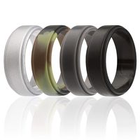 ROQ Silicone Wedding Ring for Men, 4 Pack Silicone Rubber Band Step Edge - Black, Grey, Camo, Silver - Size 10