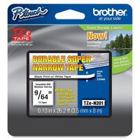 Brother Genuine P-touch TZE-N201 Tape, 9/64" (0.13") Wide Super-Narrow Non-Laminated Tape, Black on White, Recommended for Home and Indoor Use, 0.13" x 26.2' (3.5mm x 8M), Single-Pack, TZEN201