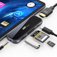 USB C Hub for iPad Pro - 7 in 1 Portable 2.5D Tempered Glass Multiport Adapter with 4K HDMI, PD Charging, SD/TF Card Reader, USB 3.0 & 3.5mm AUX Dongle for iPad Pro 2018/Mac Pro/Type C Devices