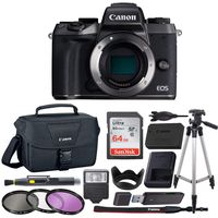 Canon EOS M5 Mirrorless Camera Body w/4K Video + 64GB Memory Card + Canon 100ES Case + Tripod + Slave Flash + Card Reader + Lens Pen + Blower + Filter kit (cpl FLD uv) + Tulip Hood - Value Bundle