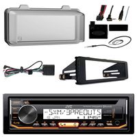 JVC KDR99MBS Marine Radio Stereo Receiver for 1998-2013 Harley Davidson Touring Flht Flhx Flhtc Bundle With Metra Adapter Dash Kit, Weathershield Cover, Handle Bar Control, Enrock Wire Antenna