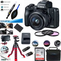 Canon EOS M50 Mirrorless Camera Kit w/EF-M15-45mm and 4K Video - Black - Essential Accessories Bundle