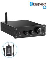 eSynic Bluetooth 5.0 Receiver Stereo Audio Amplifier 2 Channel Mini Hi-Fi Class D Integrated Amp 100W + 100W Digital Power Amplifier Bass and Treble Control with 24V/4A Power Supply for Home Speakers