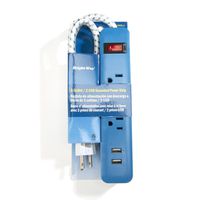 Bright-Way Grounded Power Strip - 3 Outlet, 2 USB - Blue