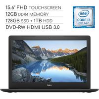 Dell Inspiron 15 5000 Laptop Computer, 15.6 inch FHD Touchscreen Notebook, Intel Core i3-8130U 2.2Ghz, 12GB DDR4 RAM, 128GB SSD + 1TB HDD, DVD-RW, Backlit Keyboard, Wi-Fi, Webcam, Windows 10 (Renewed)