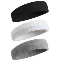 Beace Sweatband Sports Headband for Men and Women, Moisture Wicking Athletic Cotton Terry Cloth Sweatband for Tennis, Running, Gym, Working Out, 3pcs, Black Gray White