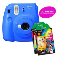 Fujifilm Instax Mini 9 Instant Camera Includes 2 Rainbow Film Packs (20 Photo Sheets Total) | Selfie Mirror, Auto Lens & Light Exposure Setting (Cobalt Blue)