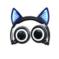 Kids Wireless Bluetooth Cat Ear Headphones, Topway USB Rechargeable Headset Flashing Glowing Cosplay Fancy Cat Headphones Foldable Over-Ear Earphone with LED Flash Light (Black)