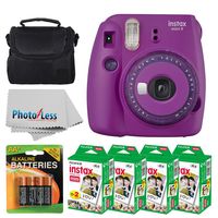 Fujifilm instax Mini 9 Instant Film Camera (Purple with Clear Accents) + Fujifilm Instax Mini Twin Pack Instant Film (80 Shots) + Camera Case + AA Batteries + Accessory Bundle