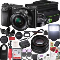 Sony Alpha a6000 Mirrorless Digital Camera ILCE-6000L/B E PZ 16-50mm f/3.5-5.6 OSS Lens and Vivitar 50mm F2.0 Prime Lens + Deco Gear Case Flash Remote & Filter Kit Pro Bundle
