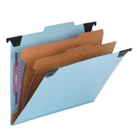 Smead FASTab Hanging Pressboard Classification Folder with SafeSHIELD Fastener, 2 Dividers, 2/5-Cut Built-in Tab, Letter Size, Blue, 10 Per Box (65115)