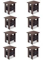 Furinno 2-11157DBR End Table Bedroom Night Stand, Petite, Dark Brown, Set of 8