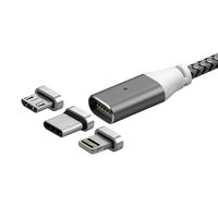 ALTech 1Pack 2M Gray 3 in 1 Dragon Pattern Micro USB Cord Braided Super Magnetic Data Sync Charging Cable LED Display For Type-C Android Phone iPhone Devices