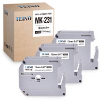 TEINO Compatible with M231 MK231 M-K231 Black on White Label Tape Cartridge Use with P-Touch Label Maker PT-90 PT-M95 PTM95M PT-70SR PT-70BM PT-80 PT-65, 0.47 Inch(12mm) x26.2 Feet(8m), 3-Pack