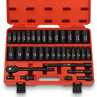 Neiko 02446A 1/2" Drive Master Impact Socket Set, 35 Piece Deep Socket Assortment | Standard SAE (Inch) and Metric Sizes | Includes Ratchet Handle and Extension Bars | Cr-V Steel
