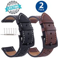 Galaxy Watch 46mm Leather Bands Quick Release, Black Buckle 22mm Watchband Replacement Strap Business Bracelet for Samsung Gear S3 Frontier/Classic/Galaxy Watch 46mm/Gear 2 Neo Live 2 Pack Men Women