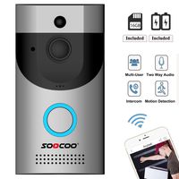 Wireless WIFI Video Doorbell Security Camera, SOOCOO Smart Doorbell Camera 720P 2.4G Wifi Real Time Video Two Way Audio APP PIR Motion Detection Night Vision 16GB Card 2 Batteries IP65 Waterproof