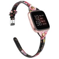 TOYOUTHS Slim Strap Compatible with Fitbit Versa/Versa 2/Versa Lite/Versa SE Bands for Women Men Thin Genuine Leather Replacement Wristbands Handmade Watch Band Accessories Black/Pink Floral