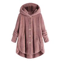 Briskorry Womens Thicken Fleece Fur Coat Winter Plus Size Outwear Hooded Loose Long Sleeve Button Jacket Overcoat Pink