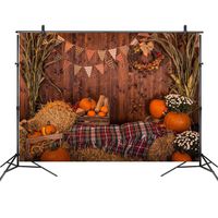 LB Fall Thanksgiving Backdrop Rustic Wood Wall Photo Backdrop for Photoshoot 7x5ft Vinyl Autumn Pumpkin Harvest Background Customized Photo Booth Backdrop Studio Props