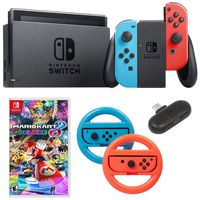 Nintendo Switch 32 GB Console w/Neon Blue & Red Joy-Con + Deco Gear Mario Kart 8 Bundle