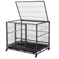 Yaheetech 43-inch Heavy Duty Metal Dog Cage Crate Collapsible Pet Kennel w/Double Doors & Locks/Lockable Wheels/Double Tray Indoor Outdoor Black