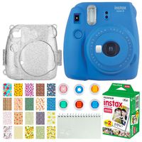 Fujifilm Instax Mini 9 Instant Camera (Cobalt Blue) + Fujifilm Instax Mini Twin Pack Instant Film (20 Exposures) + Glitter Hard Case + Colored Filters + Album + Sticker Frames Nature Package