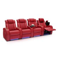 Seatcraft - Mantra - Home Theater Seating - Power Recline Chair - Leather - Adjustable Headrest and Lumbar Support - Cup Holders - USB Charging - Storage - SoundShaker - (Red, Row of 4)
