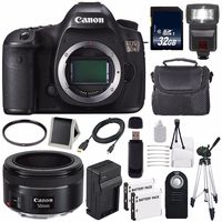 Canon EOS 5DS DSLR Camera (Body Only) + Canon EF 50mm f/1.8 STM Lens + LP-E6 Replacement Lithium Ion Battery + Charger + 32GB + Tripod + FLASH + Wireless Remote + Card Reader Bundle 9