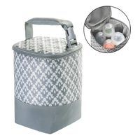 HOKEMP Insulated Breast Milk Cooler Baby Bottle Bag with Adjustable Strap on Stroller Fits 4 Bottles, Up to 8 Ounce Lunch Box Tote Storage Bag （Grey Flower)