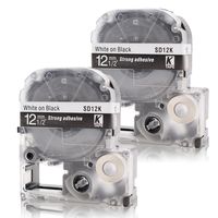 Absonic Tape Cassette Replacement for EPSON LW-300 LW-400 LW-500 LW-600P LM-700 LW-900P LW-1000P Label Maker LC-4BWV9/LK-4BWV (1/2" x 26', 12mm x 8m, White on Black) - 2 Pack