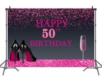 Sensfun Happy 50th Birthday Backdrop Pink Gold and Black Photo Studio Booth Background 8x6ft Vinyl Women Birthday Party Banner Photography Backdrops Party Photoshoot Supplies