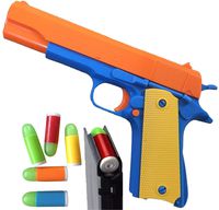 Colt 1911 Toy Gun with Soft Bullets and Ejecting Magazine. Actual Size of M1911 with Slide Action Orange Barrel for Training or Play
