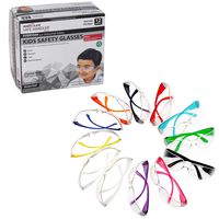 BISON LIFE Kids Protective Safety Glasses | Impact and Ballistic Resistant Lens, Clear Polycarbonate Lens Color Temple, Child Youth Size (Box of 12 Colors - Variety Pack)