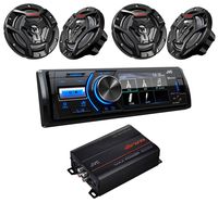 JVC KD-X560BT Digital Media Marine Bluetooth Receiver+4 6.5" Speakers+Amplifier