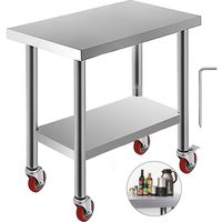 Mophorn 30x18 Inch Stainless Steel Work Table 3 Stage Adjustable Shelf with 4 Red Wheels Heavy Duty Commercial Food Prep Worktable with Brake
