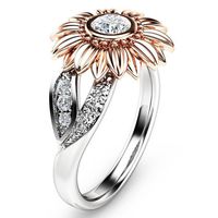 YOMXL Sunflower Ring for Women Girls, Flower Silver Plated Crystal Silver Ring Fashion Two Tone Zircon Ring Jewelry Accessories (10, Rose Gold)