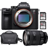 Sony ILCE7RM3/B a7R III Full-Frame Mirrorless Interchangeable Lens 42.4MP Camera Body Bundle with FE 24-105mm F4 G OSS Zoom Lens, 2X 64GB Memory Card and Soft Carrying Case