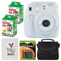 Fujifilm instax Mini 9 Instant Film Camera (Smokey White) + Fujifilm instax Mini Instant Film (40 Exposures) + 4 AA Batteries + Camera Case + Selfie Photo Album - Valued Accessory Bundle