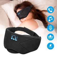 Sleep Headphones Eye Mask, Jhua Bluetooth 5.0 Wireless Sleeping Headphones Eye Cover Washable Travel Music Headsets with Built-in Speakers Microphone Handsfree for Travel Siesta Yoga - Black