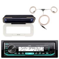 Marine Single DIN AM/FM Bluetooth SiriusXM Receiver, Single DIN Radio Cover - White, Marine Antenna